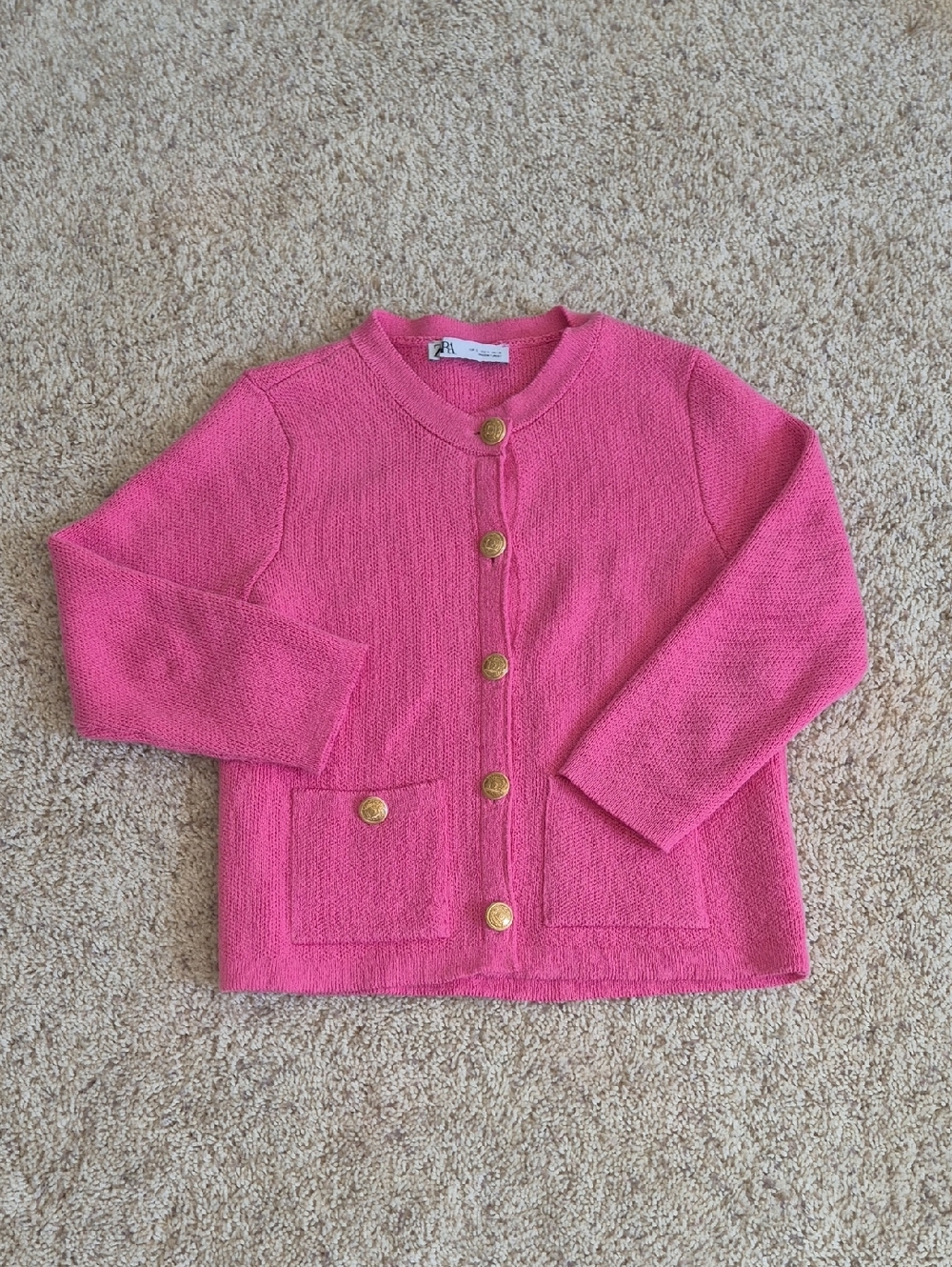 Zara Hot Pink Knit Cardigan with Gold Buttons
